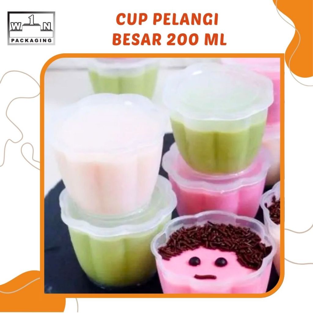 Cup Pelangi Besar 100ml & 200ml - Cup Plastik Dessert/Jelly/Puding/Kue + Tutup Rapat