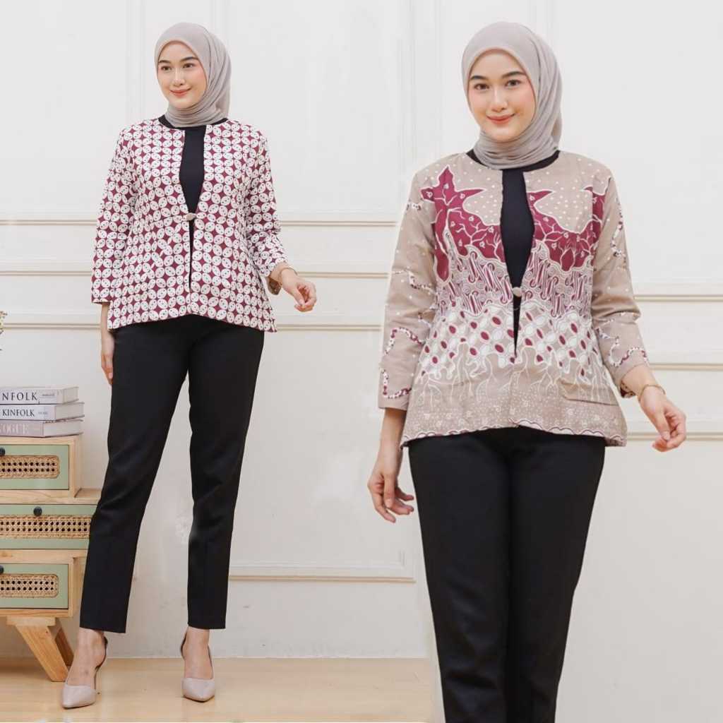 BLOUSE OUTER BATIK WANITA MODERN KANCING 1 OUTER BATIK KEKINIAN
