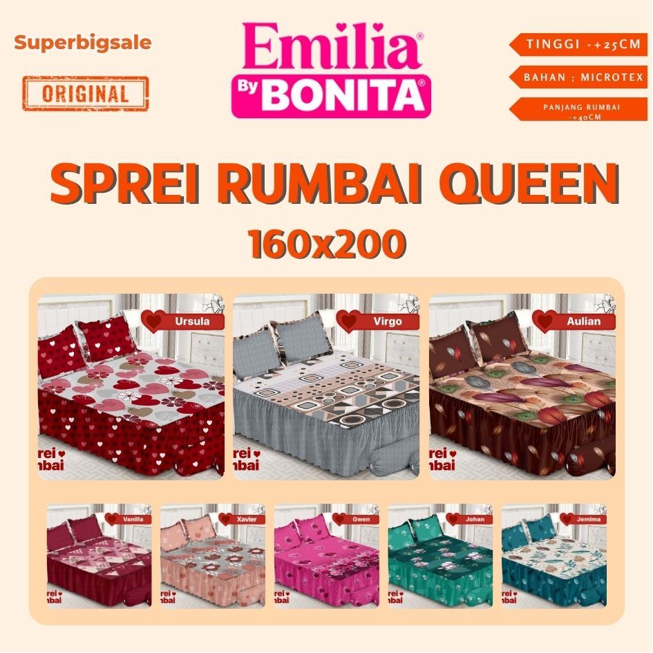 Emilia - Sprei RUMBAI Queen (160x200) by Bonita SUPER Terlaris pilihan
