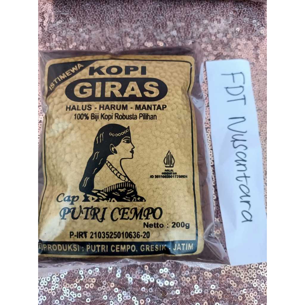 

Kopi Giras Bubuk Istimewa Robusta Putri Cempo 200Gram