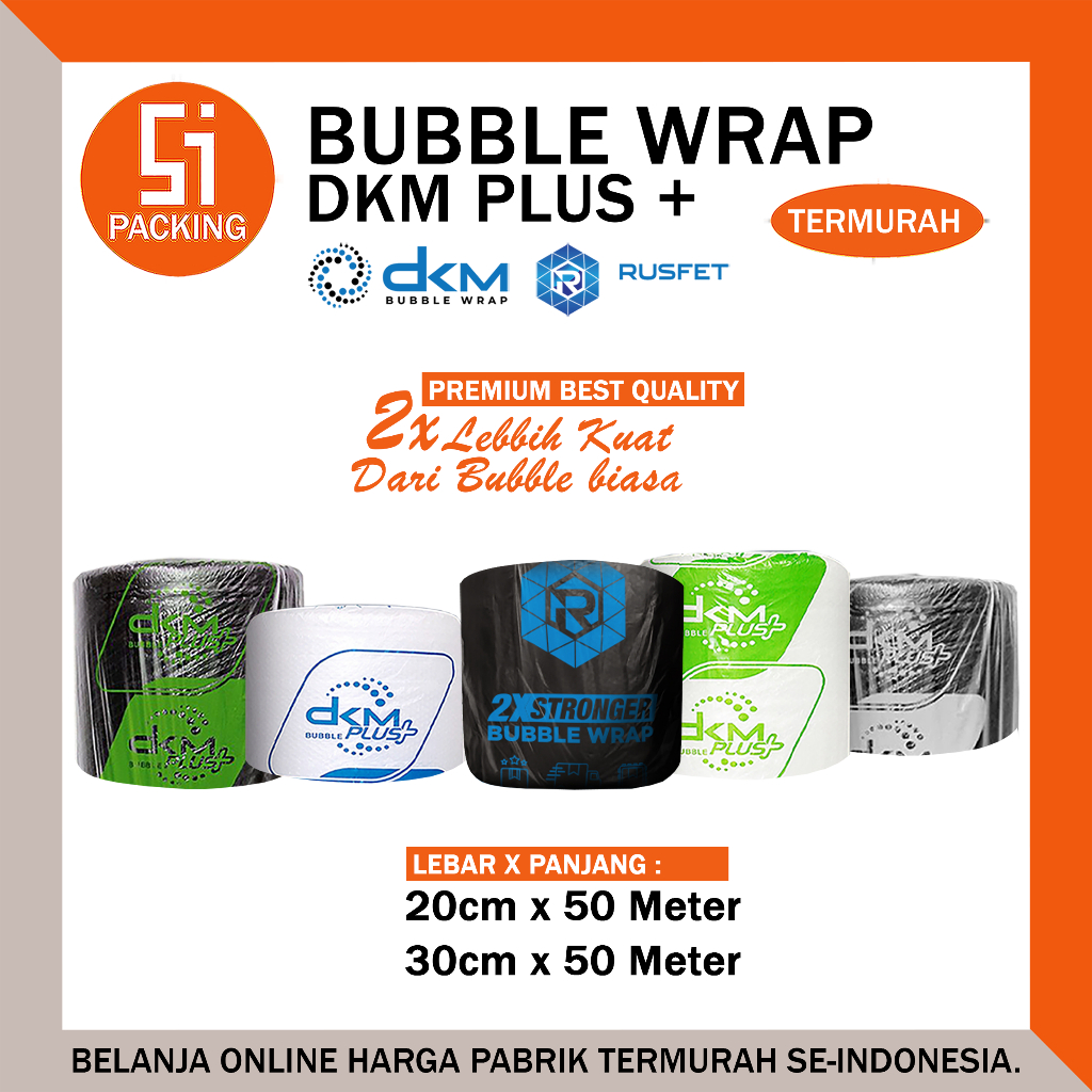 

Plastik Bubble Wrap DKM Potongan 30cm 20cm x 50m Putih Bening & Hitam