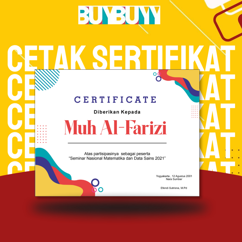 

Cetak/ Print Sertifikat/ Piagam Penghargaan Ukuran A4