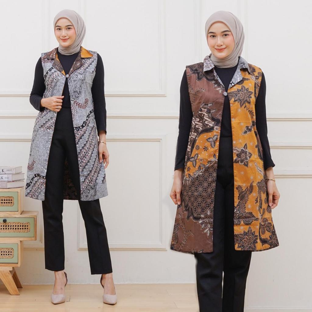 Malioboro Batik Blazer Tanpa Lengan Outer Batik Wanita Cardigan Kekinian Motif Songket