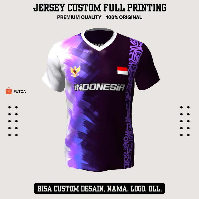 Kaos Jersey Futsal Ungu Putih Motif Abstrak Geometris 256 - Jersey Baju Olahraga Custom Full Printin