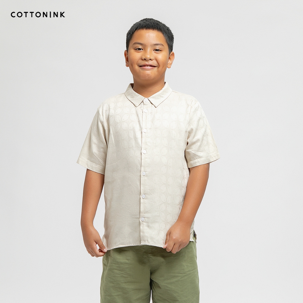 COTTOININK Mini - Atasan Kemeja Anak Laki-Laki Hara Krem #Archipelago2025