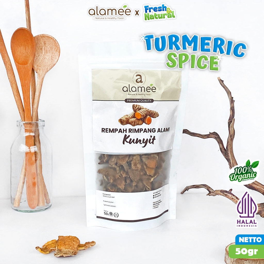 

ALAMEE Kunyit Kering Dried Turmeric Iris Rempah Rimpang Organik Alami Kunir Bumbu Seasoning 50gr fresh and natural