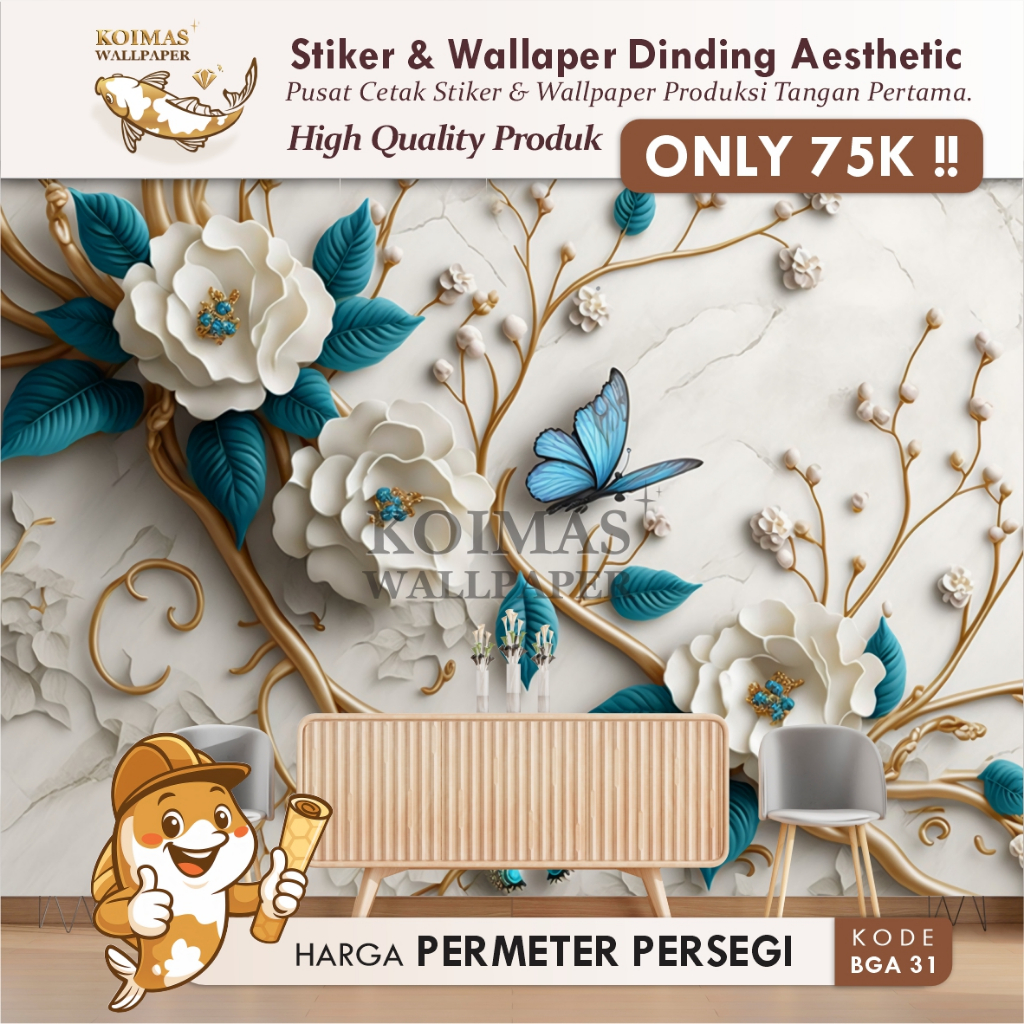 Stiker Wallpaper Dinding 3D Motif Bunga Putih Soft Estetik Wallpaper Dinding Ruang Tamu Terbaru Stik