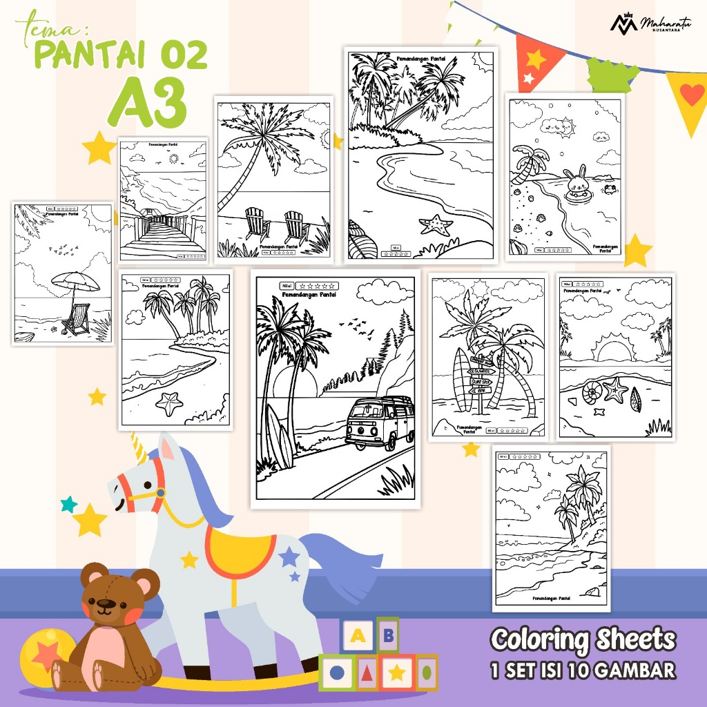 

KERTAS MEWARNAI EDUKASI ANAK TEMA PANTAI READY STOCK - COLORING SHEET ISI 10 LEMBAR UKURAN A3
