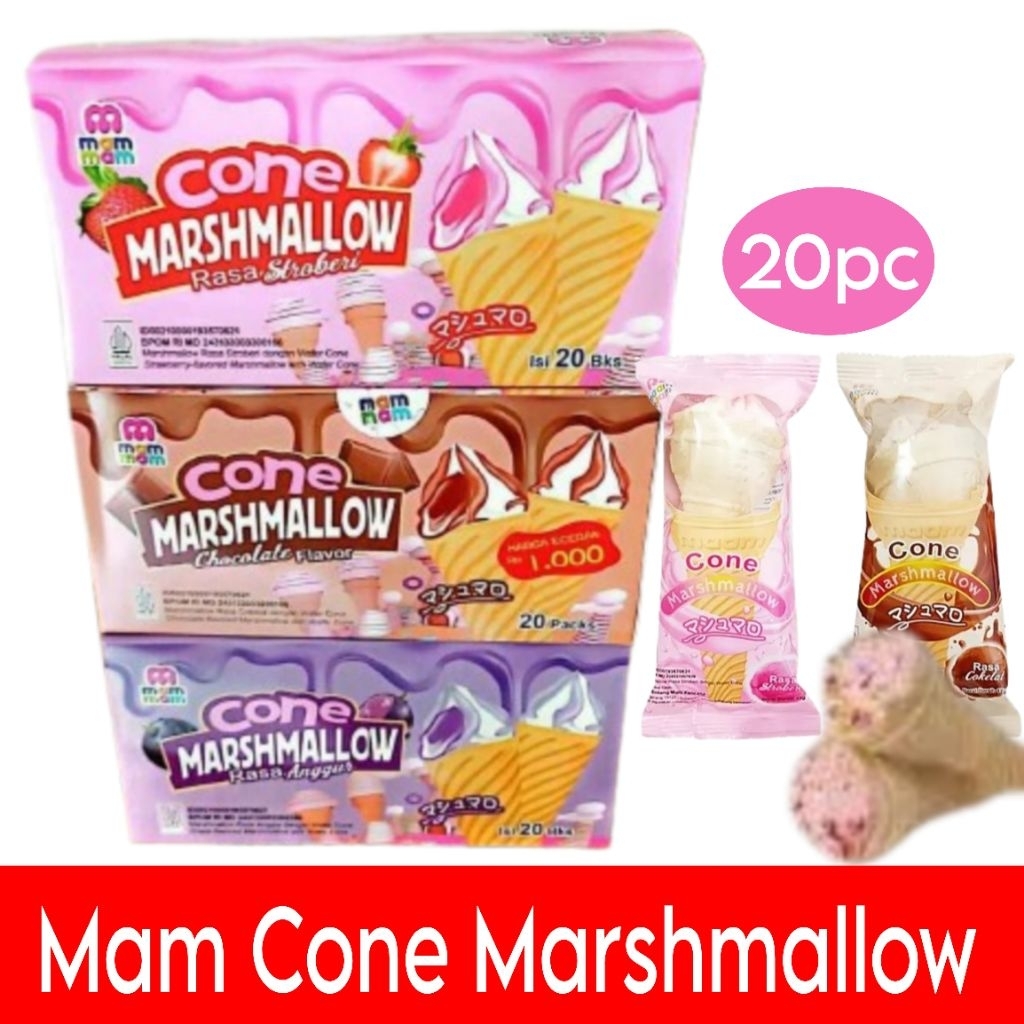 

Maam Mam Marshmallow cone coklat anggur stroberi isi 20pc