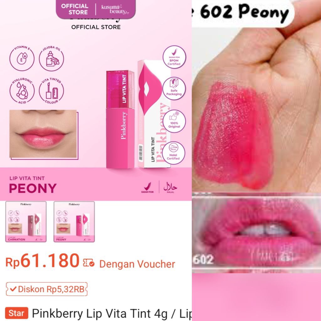 Lipstick Pinkberry Lip Vita Tint 602 Peony