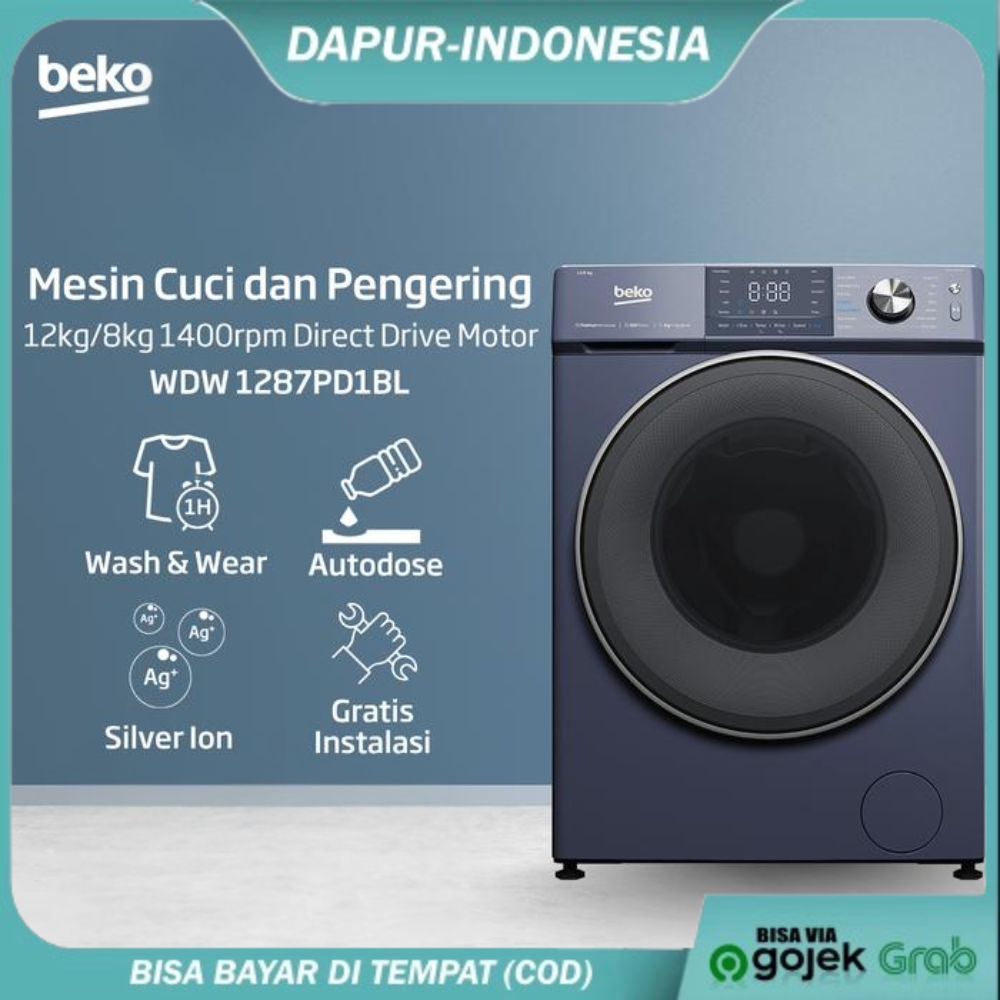 Beko Mesin Cuci + Pengering 12kg/8kg WDW1287PD1BL - Front Load Combo Washer Dryer