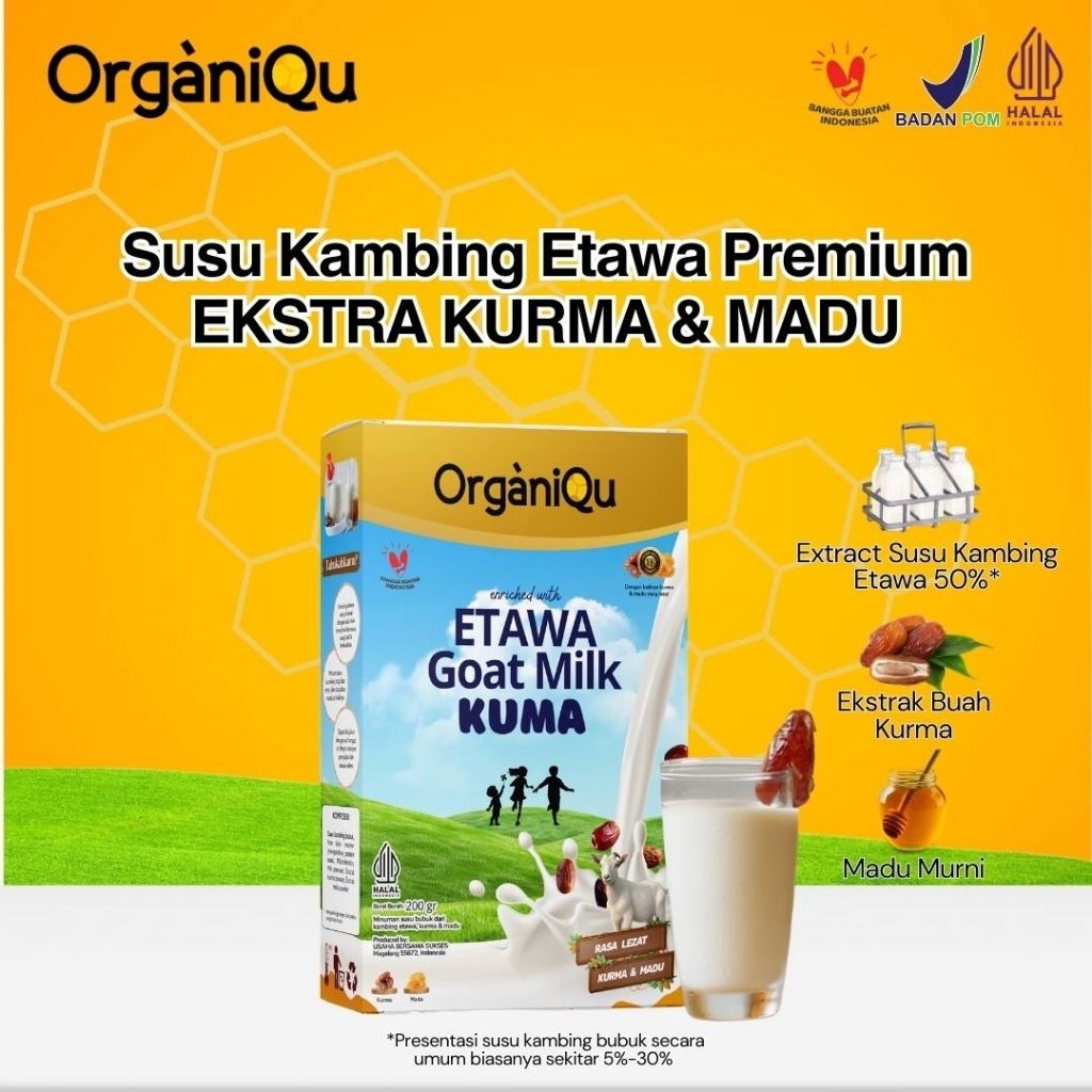ORGANIQU Susu Kambing Etawa plus Kurma Madu Herbal Tanpa Tambahan Gula Halal BPOM