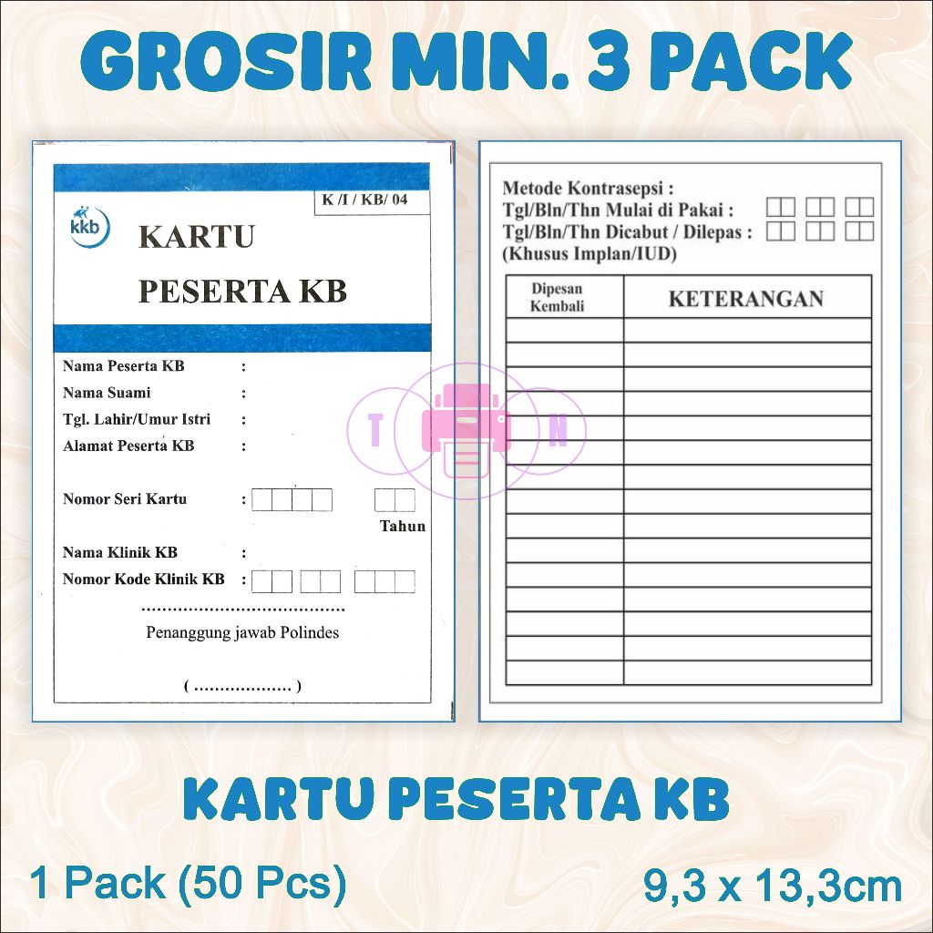 

kartu peserta KB aspektor 150pcs (keluarga berencana)