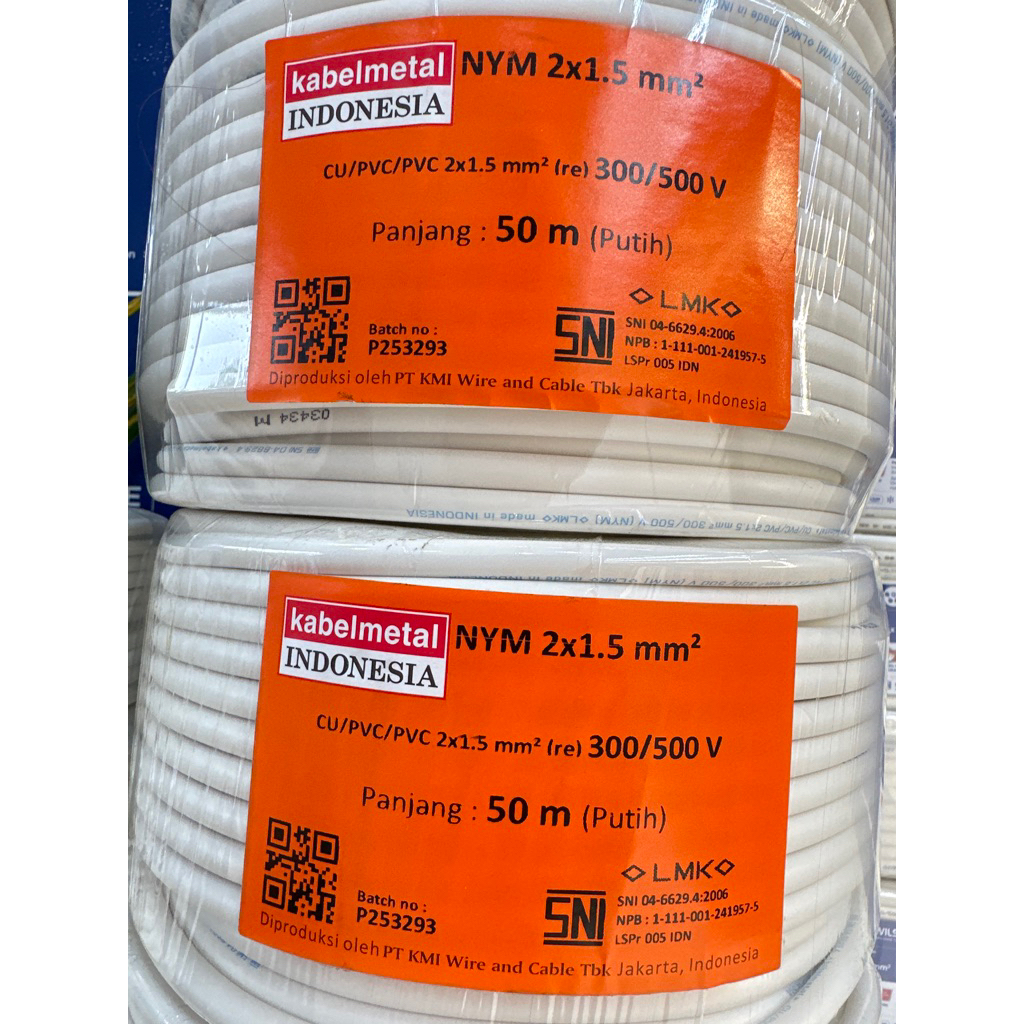 KABEL TEMBAGA MURNI NYM 2x1,5 METAL SNI