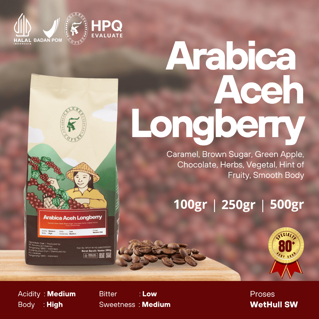 

CELEBES COFFEE - Kopi Arabika / Arabica Aceh Gayo Longberry - 100gr / 250gr / 500gr - Biji / Bean