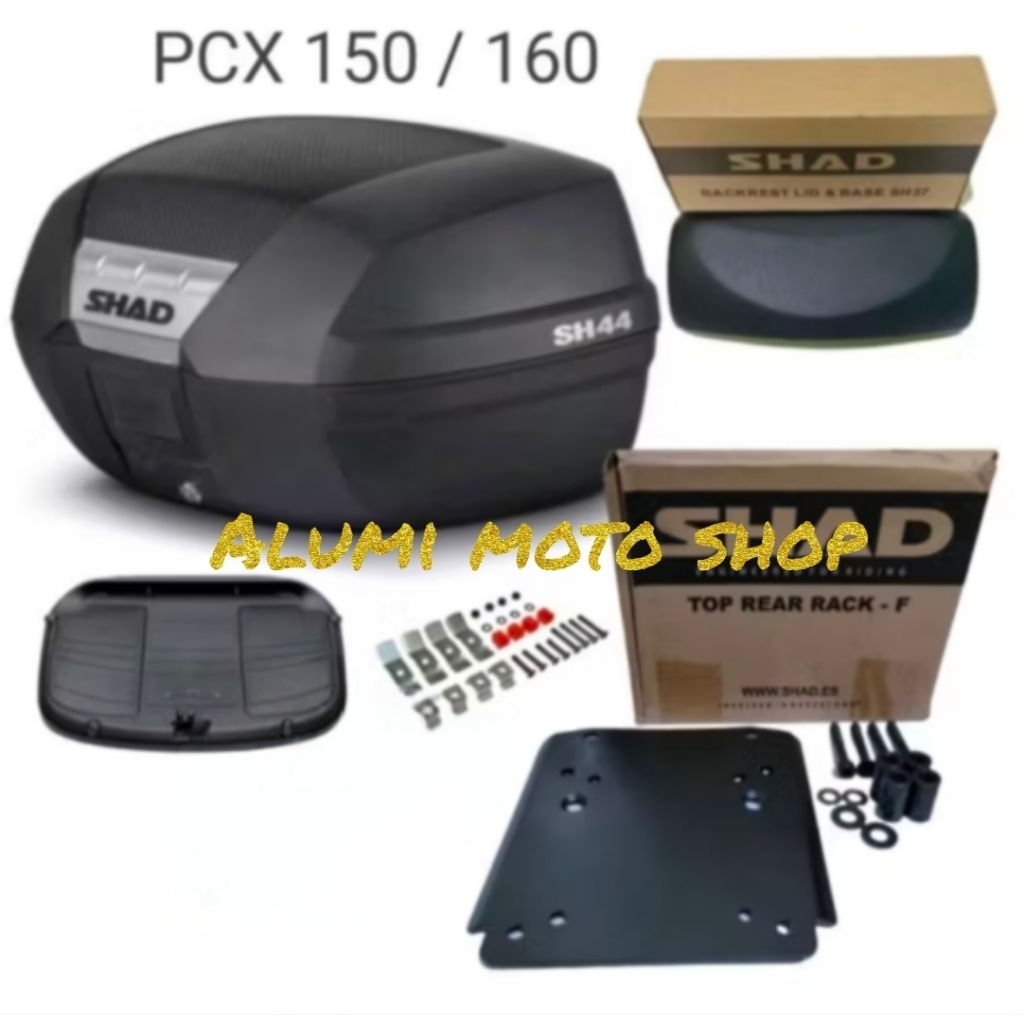 paketan box shad sh 44 komplit sandaran dan breket box shad pcx 150 & pcx 160