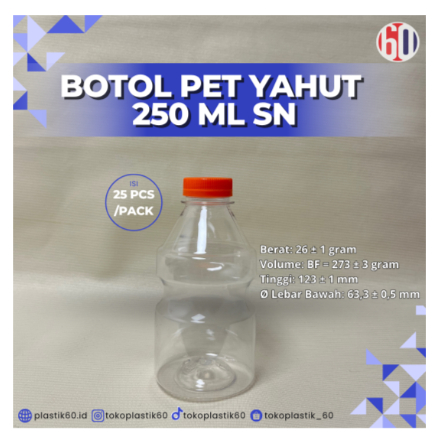 Toko Plastik 60 - Botol Yahut 250 ml bottle botol dan tutup 25 pcs - botol yakult 250ml cocok untuk 