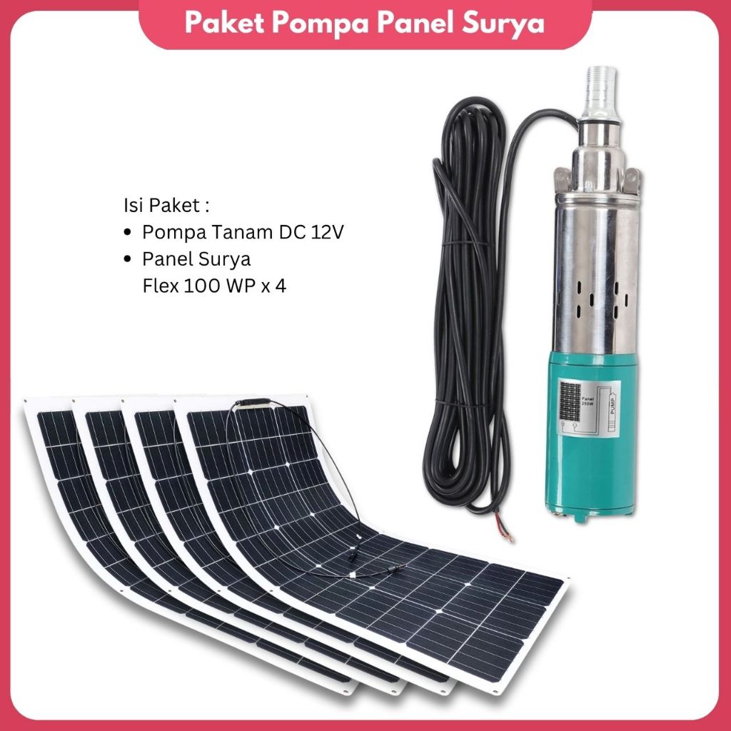 Paket Pompa Air Sumur Satelit Sibel DC 12V Dengan Solar Panel 12V Tenaga Matahari