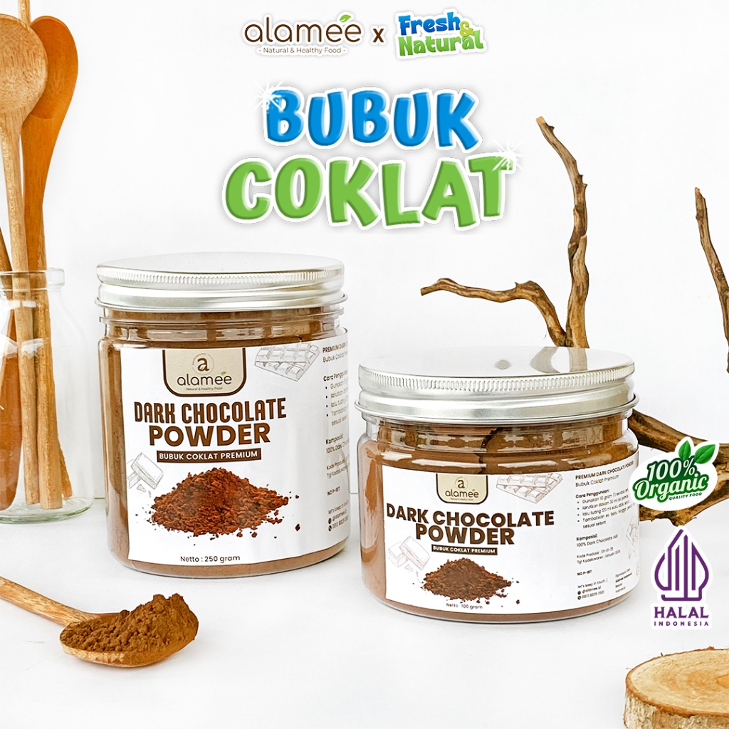 

ALAMEE Dark Chocolate Powder PREMIUM Minuman Bubuk Coklat Gluten Free Dark Cocoa Tanpa Gula 250gr organikya fresh and natural