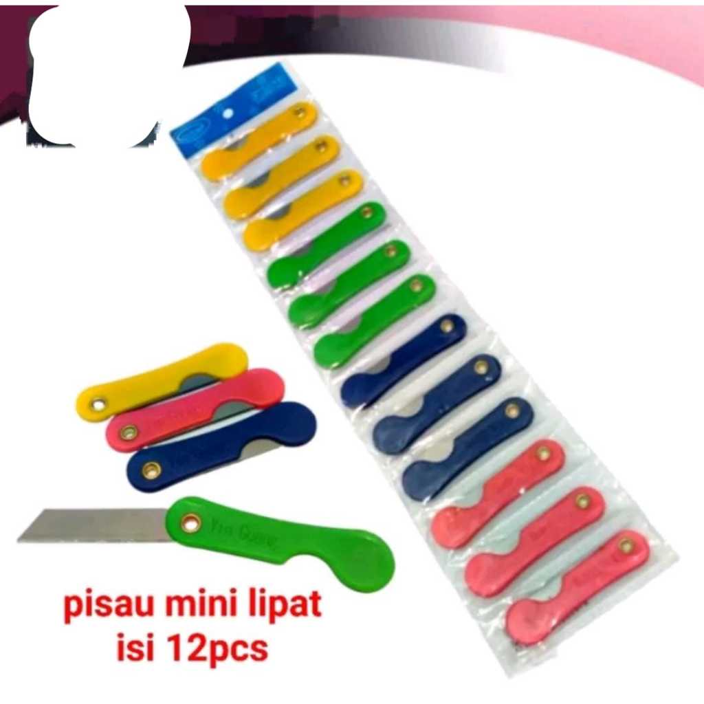 

( PAKET ISI 12 PCS) CUTTER LIPAT MINI / PISAU LIPAT KECIL / SILER CUTER WARNA - WARNI
