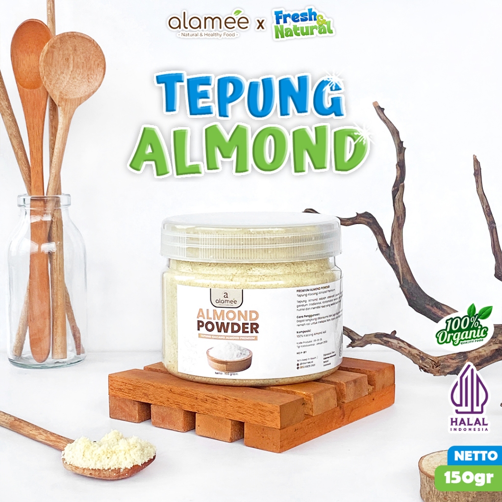 

ALAMEE Tepung Almond PREMIUM Bubuk Almond Powder Almond Flour Tanpa Campuran Gluten FREE 150gr fresh and natural