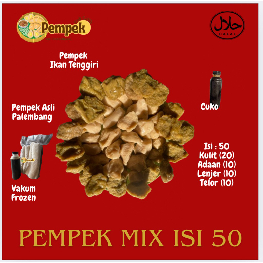 

Pempek kak galih - Campur Kecil 50 Pcs + Cuko , Khas Palembang, 100% Ikan Tenggiri, Vakum Frozen