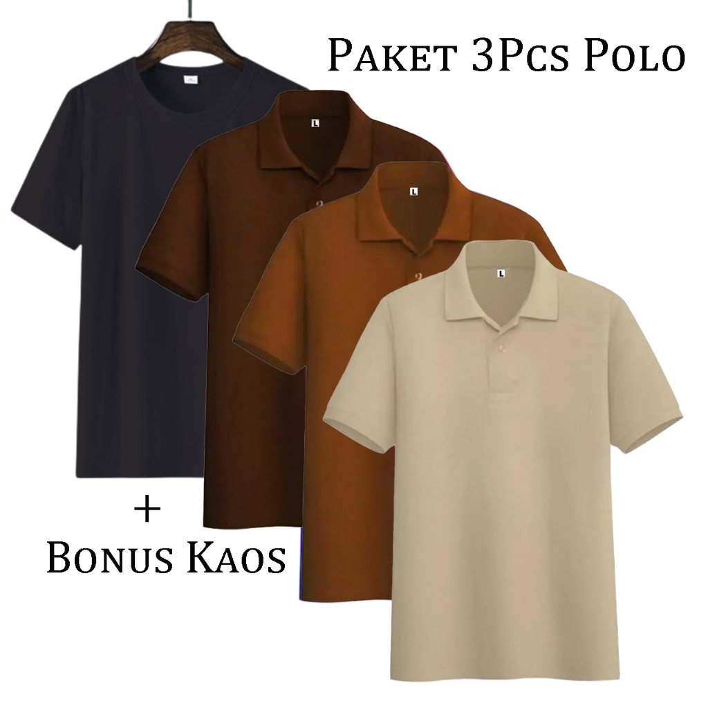TERLARIS LISO WEAR - 1PAKET 3PCS110RB+FREE 1PCS KAOS POLOS HITAM KAOS KERAH PRIA POLOSHIRT LENGAN