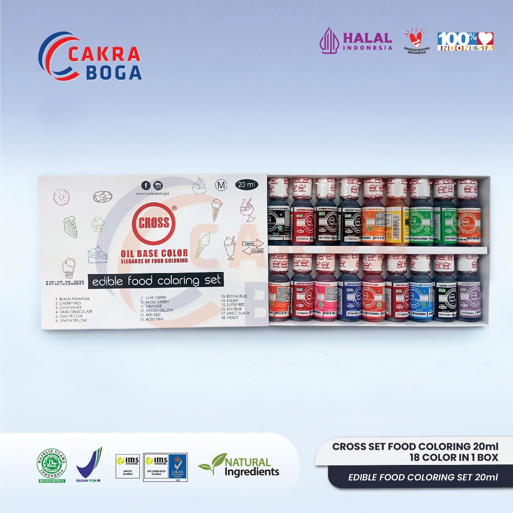 

Cross Set Food Coloring 20 ml 18 Color in 1 BOX / Edible Food Coloring Set 20 ml