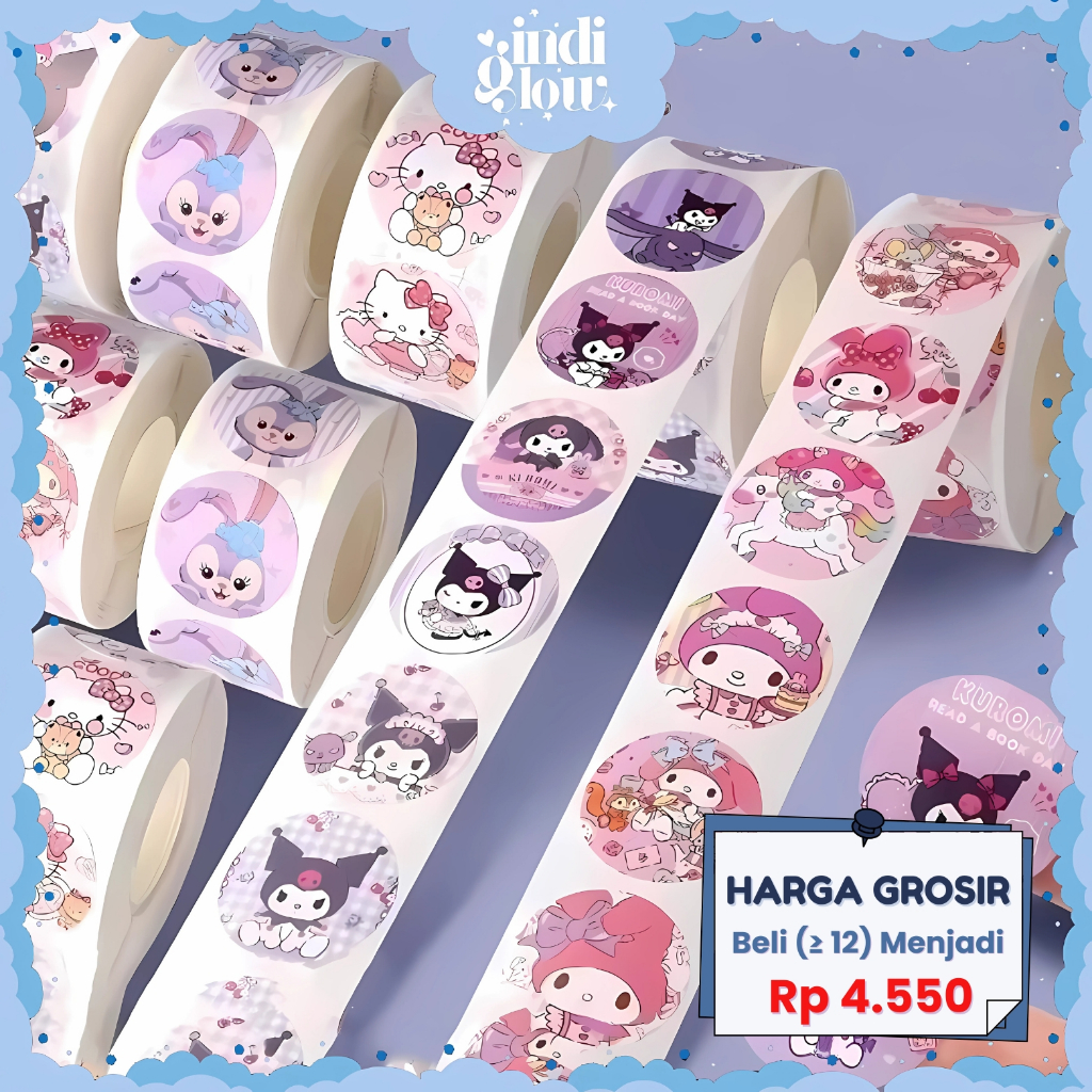 

IG Stiker Roll Label si 500 Lembar Lucu Karakter Cartoon Sanrio Untuk Tempel di Box Packaging Stiker