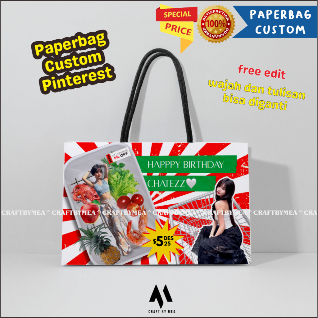 

Custom Paper Bag Kado Muka Foto Sendiri Ala Pinterest Food Tray