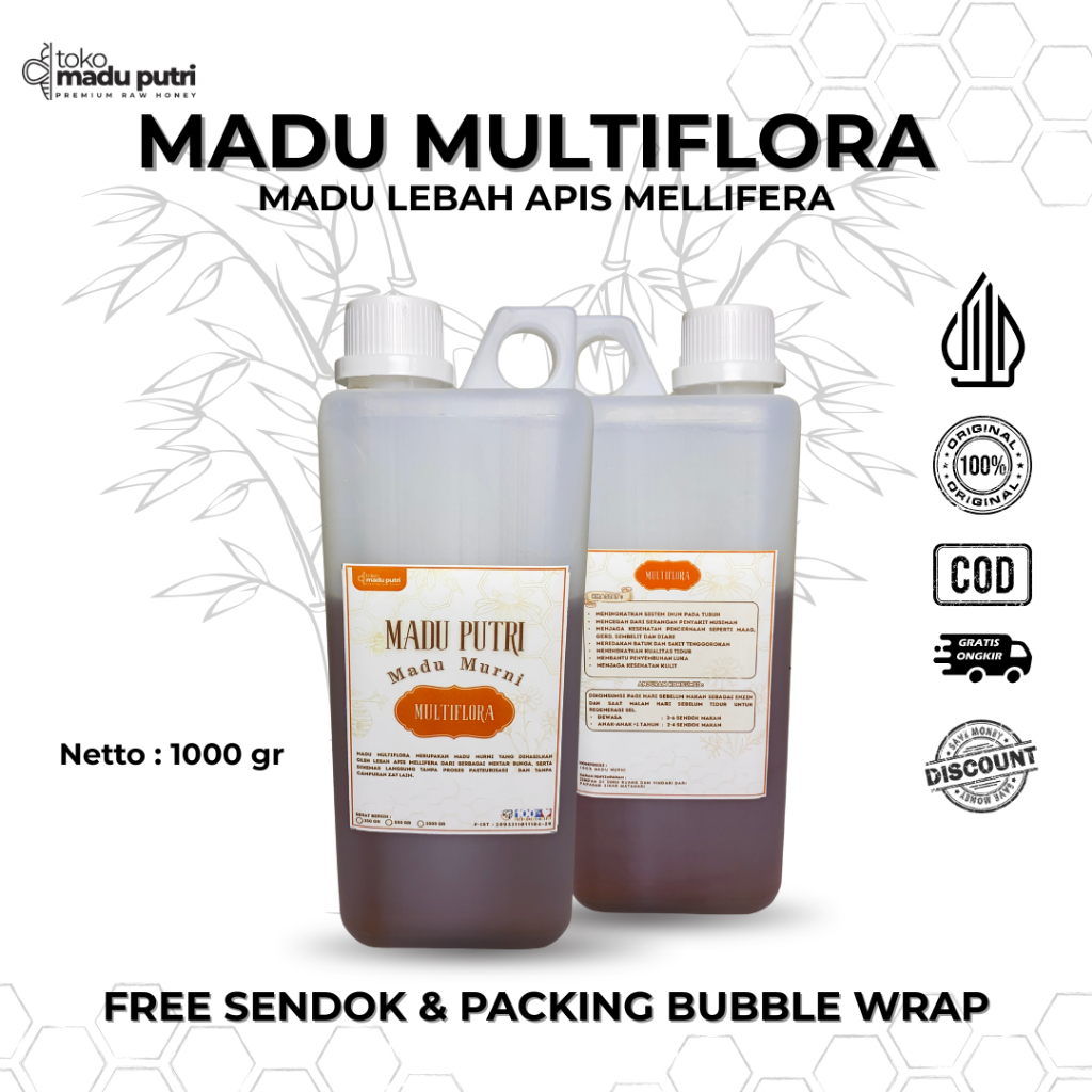 

Madu Putri Madu Multiflora 1Kg dan 500Gr Madu Murni Asli 100% Tanpa Campuran untuk Daya Tahan Tubuh