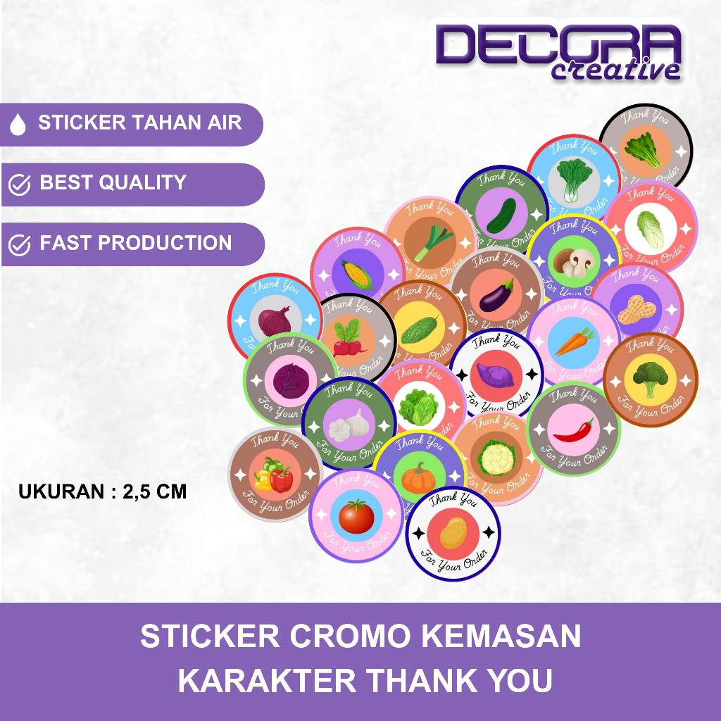 

(100 PCS) STICKER THANK YOU | STICKER KEMASAN TERIMA KASIH | STICKER SELAMAT MENIKMATI | STICKER THANK YOU VEGETABLE SAYURAN