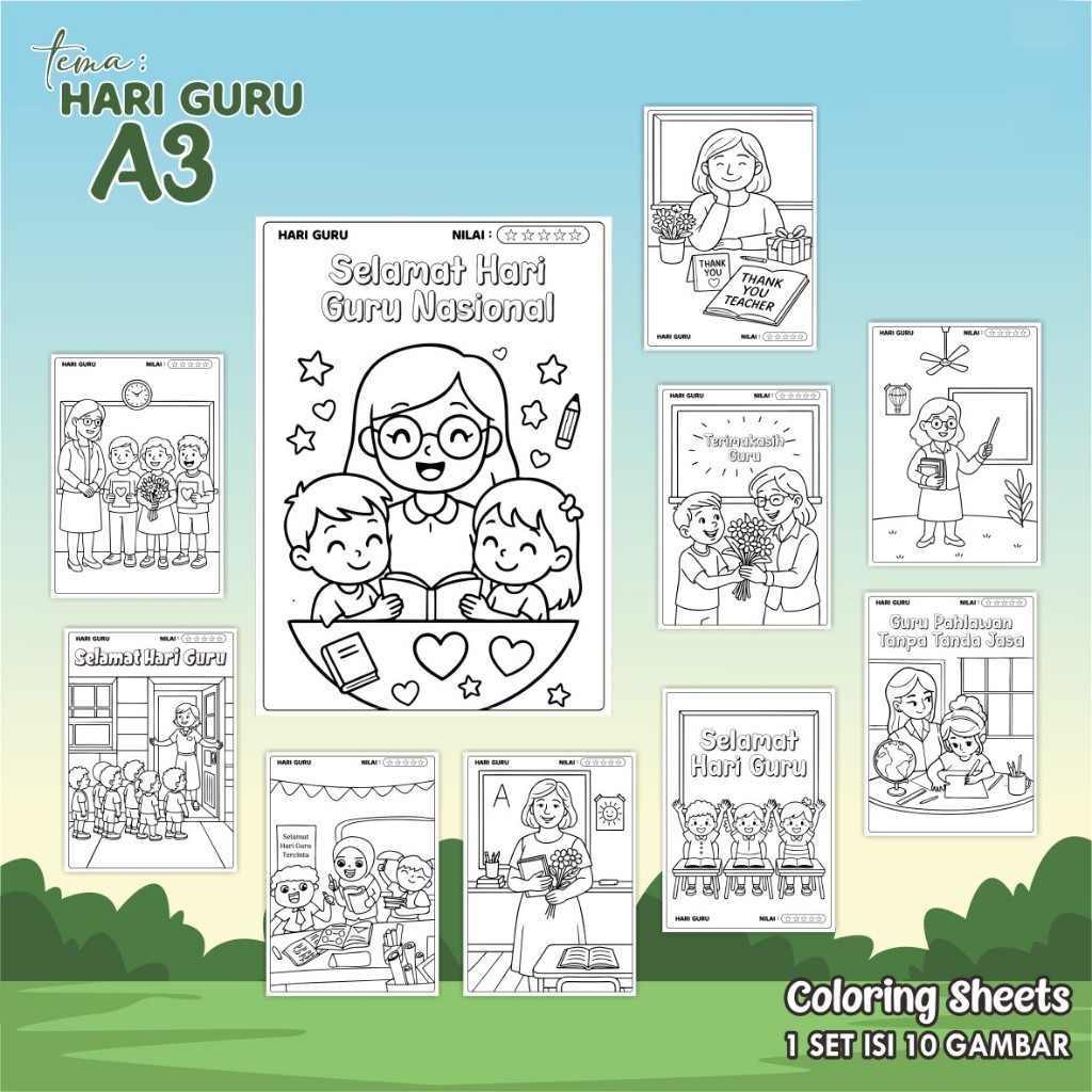

Kertas Mewarnai - Coloring Sheet Rilia Tema Hari Islam & Nasional Ukuran A3 - Kertas Tebal PHBN/PHBI