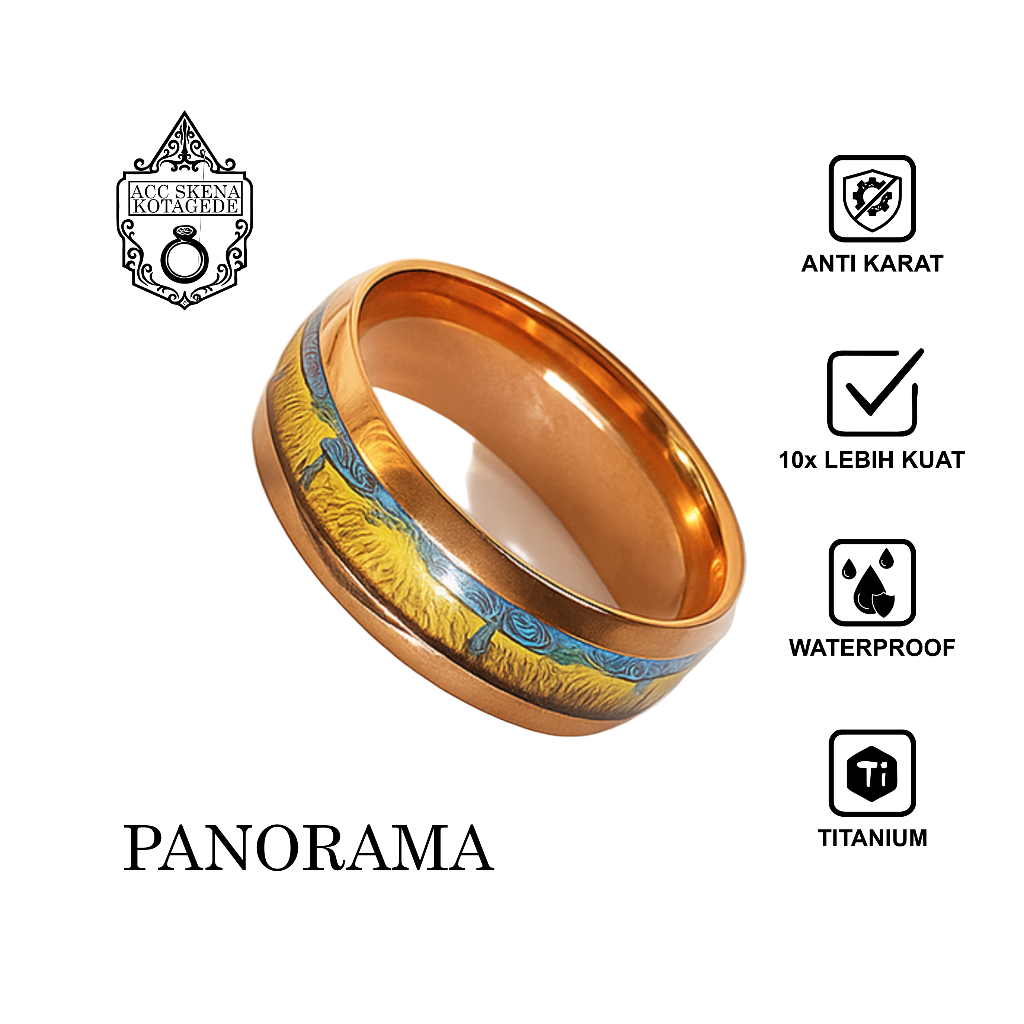 Cincin Pria Wanita Mewah Unik Estetik Real Titanium Anti Karat Anti Luntur Anti Air Premium Panorama