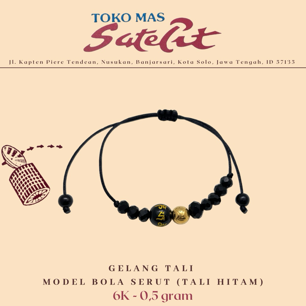 Gelang Tali Emas Model Bola (Serut) 6K - Toko Mas Satelit