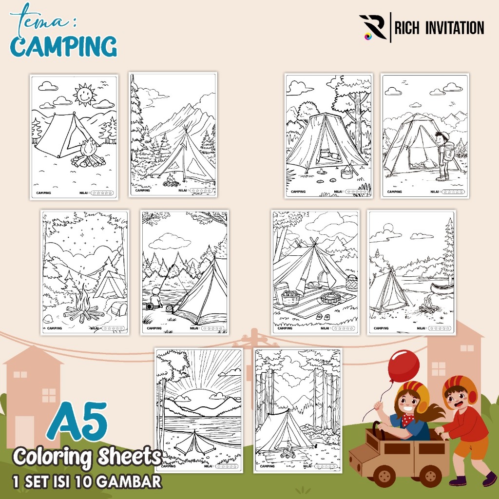

(A5) KERTAS MEWARNAI ANAK - KERTAS COLORING ANAK PAUD TK - TEMA CAMPING