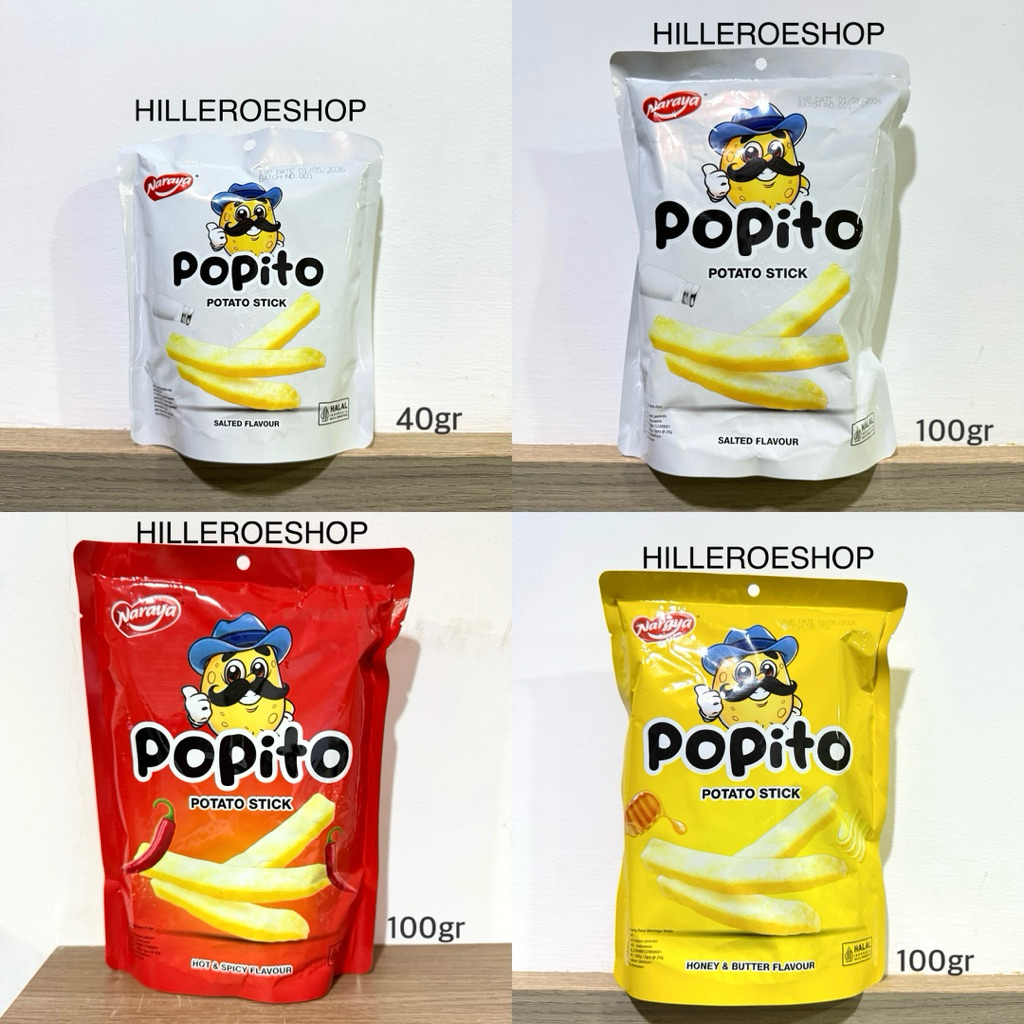 

NARAYA POPITO POTATO STICK 40GR & 100GR SALTED / HONEY BUTTER / HOT SPICY SNEK IMPORT 100GRAM 40GRAM