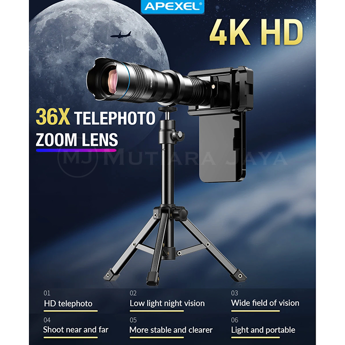 APEXEL 36X Lensa Telephoto Tele Zoom Foto Handphone Smartphone Tripod