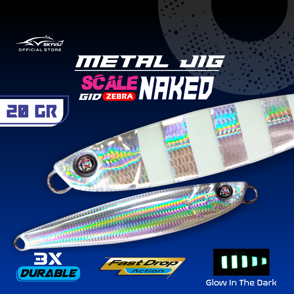 Umpan Metal Jig 20 Gram SKYVIU JPX Sisik Naked GID Zebra 20 g Micro Jig 20gr Menyala Malam Hari Kill