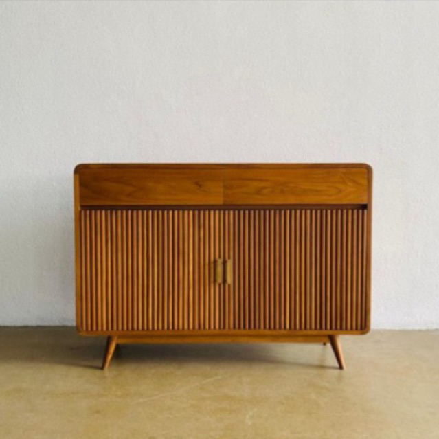 bufet tv minimalis retro scandinavia kayu jati
