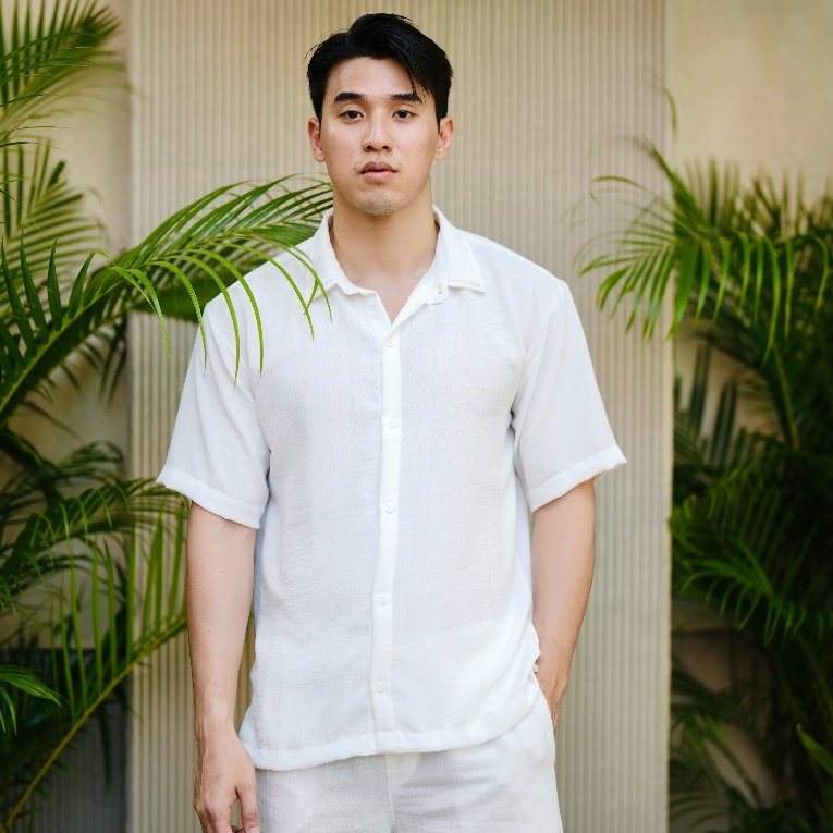 BEACHWELL Kemeja Kasual Pria Dobby Series Kemeja Katun Blend Casual Putih | Cream | Hitam Polos Prem