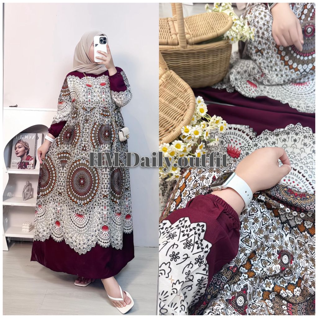 MIDI dres wanita Rayon premium gamis muslim busui bumil motif bunga jumbo