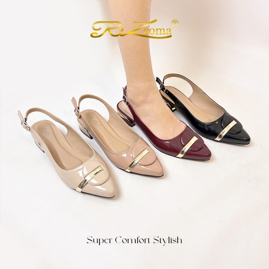 Sepatu Sandal Wanita Mules Model Korea Kulit Hak 3cm - Rizcoma Lidya