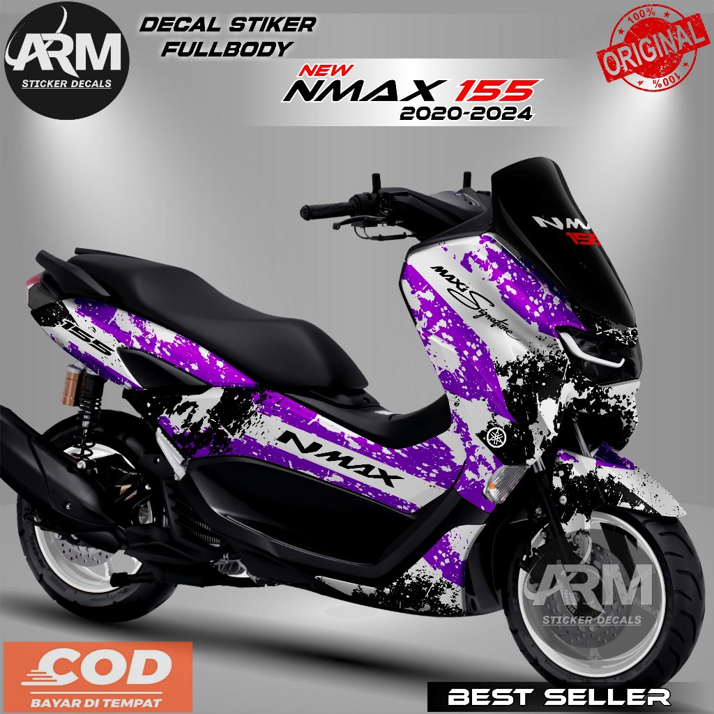 (Bisa Cod) ARM Decal Stiker Fullbody New Nmax 155 2020-2024 Variasi Brush Hitam Putih
