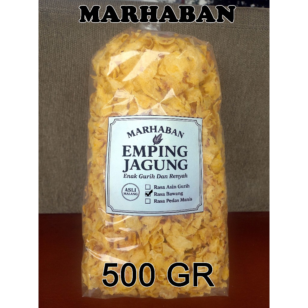 

Marhaban Emping Jagung Geprek Rasa BAWANG 500GR Enak Gurih Asli Malang
