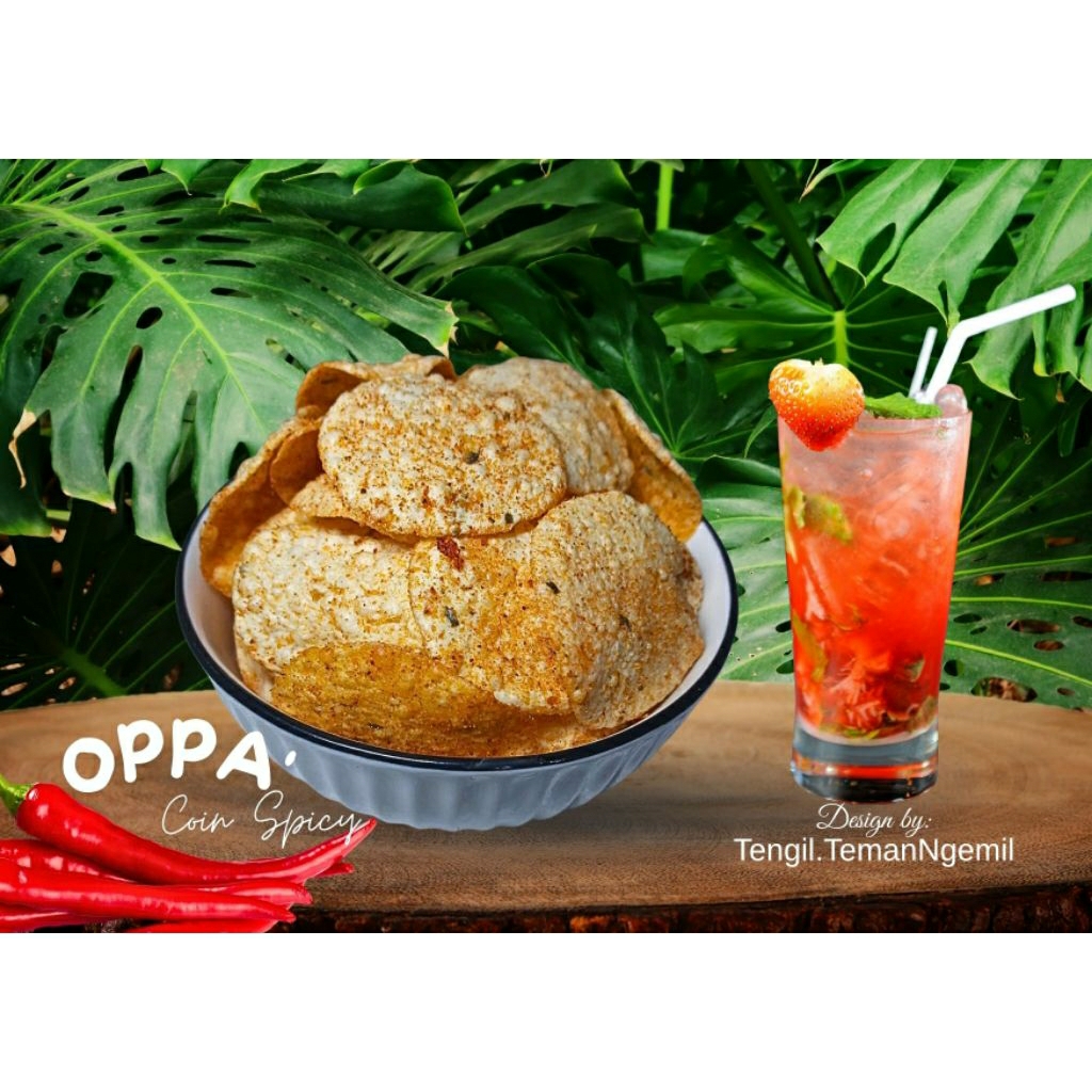 

PAKET HEMAT Oppa' Coin 1 kg 5 pcs original spicy pedas cemilan snack enak dari singkong crackers