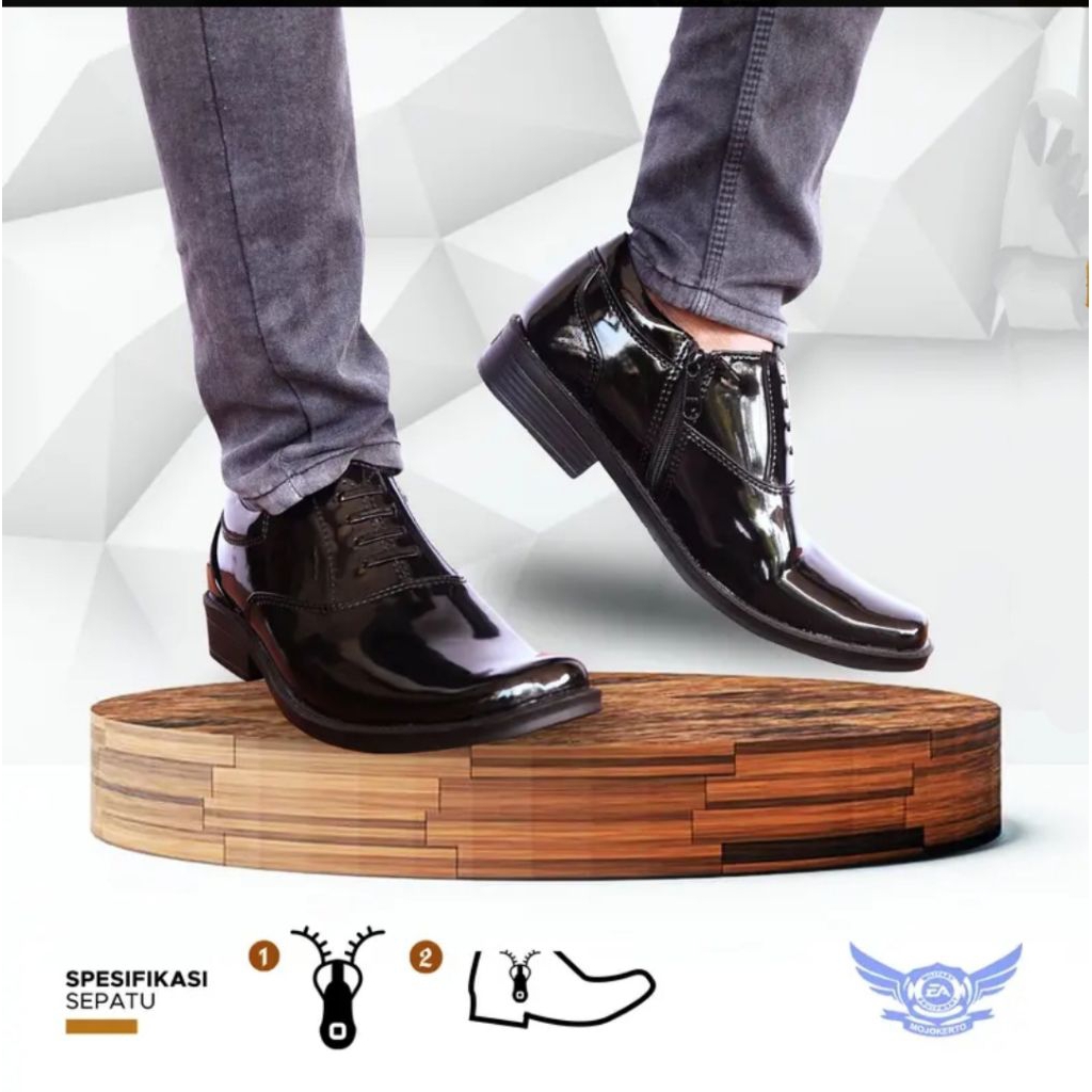 Sepatu PDH Pendek Resleting Kilap Sepatu Kerja Safety Polri Dinas Sepatu Formal Sepatu Kantor Pria