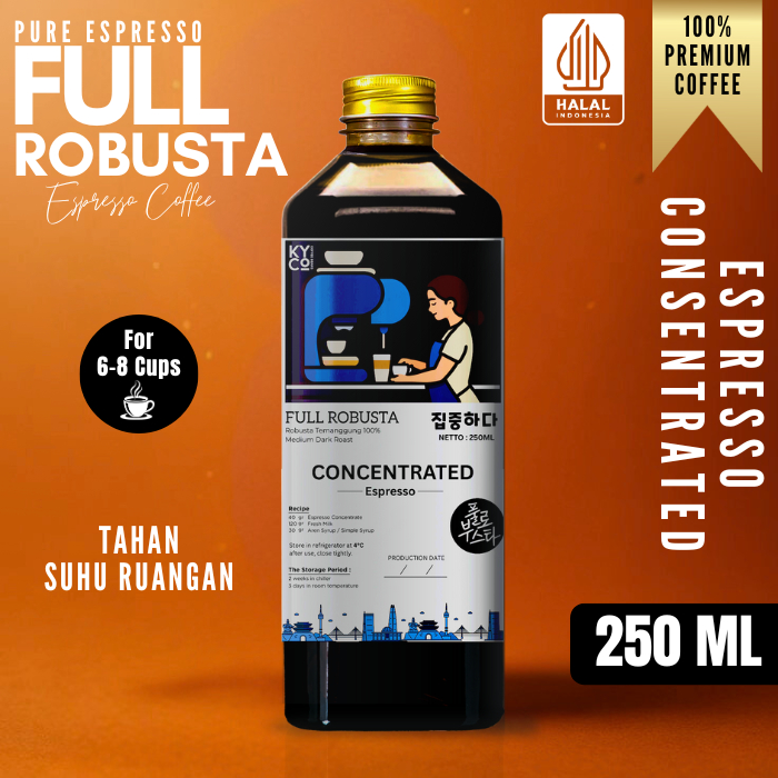 

Espresso cair Full Robusta 250ML kopi konsentrat Concentrated | kopi konsentrat | Halal indonesia | Aceh gayo | Kopi susu | Medium dark - Kiyowo Coffee