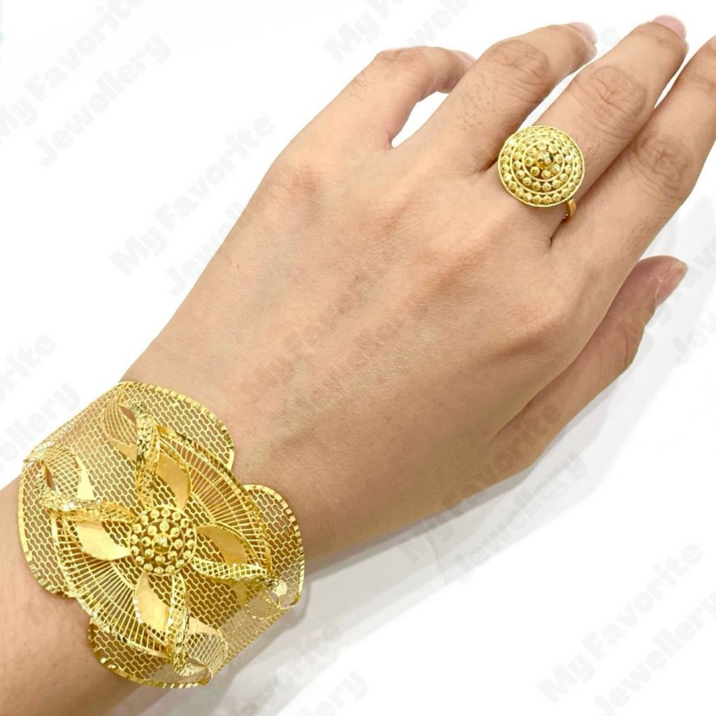 Gelang dan Cincin Kerawang Borobudur Emas Asli Kadar 700 16K