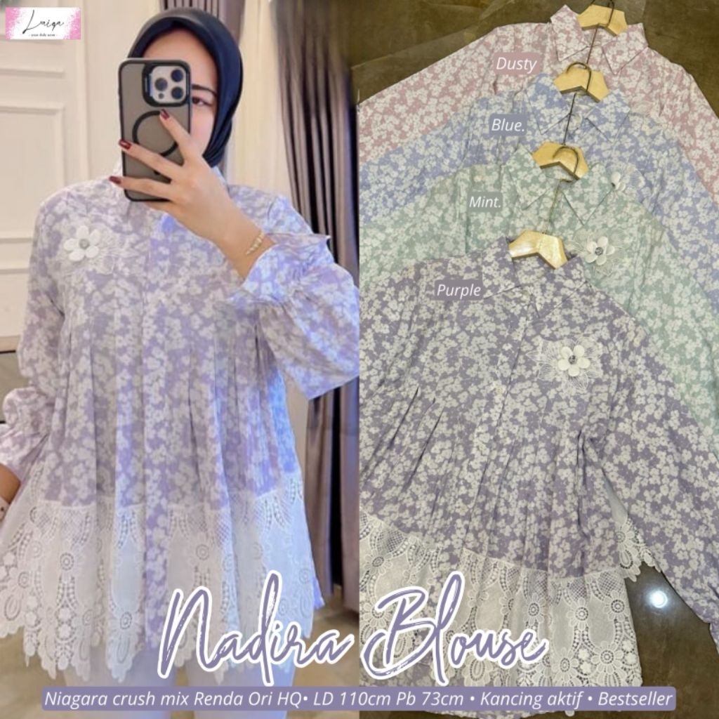 Nadira Blouse Bahan Niagara Crush mix Renda by Laiqa